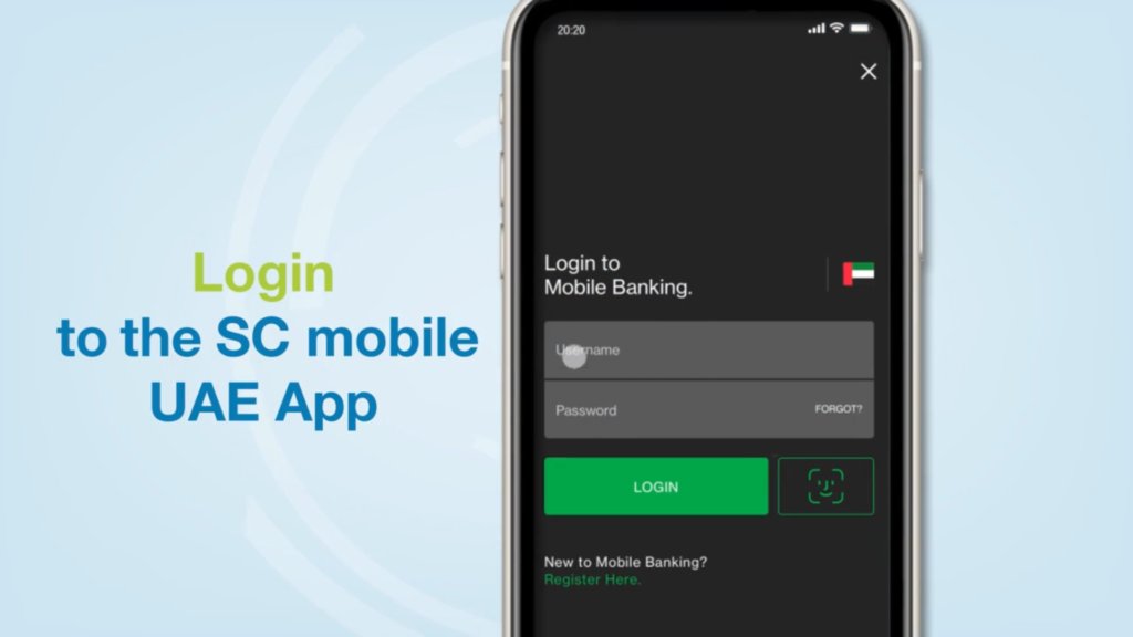 SC Mobile app showing login screen for Mobile banking services