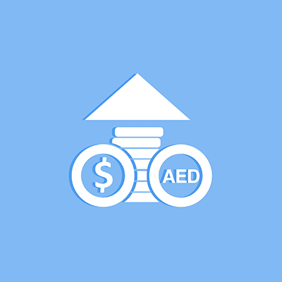 icon showing building with us dollar and aed on two sides