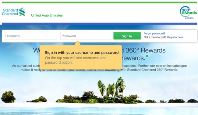 Standard Chartered 360 Rewards-sign in form