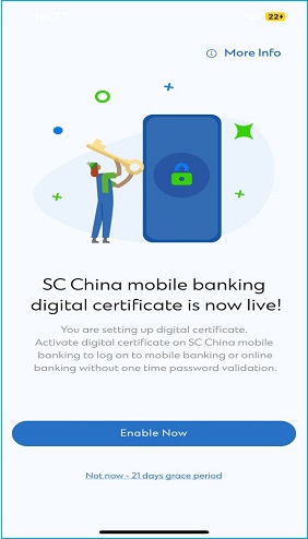 Logon to mobile banking, select ‘Enable’ on digital certificate registration page 