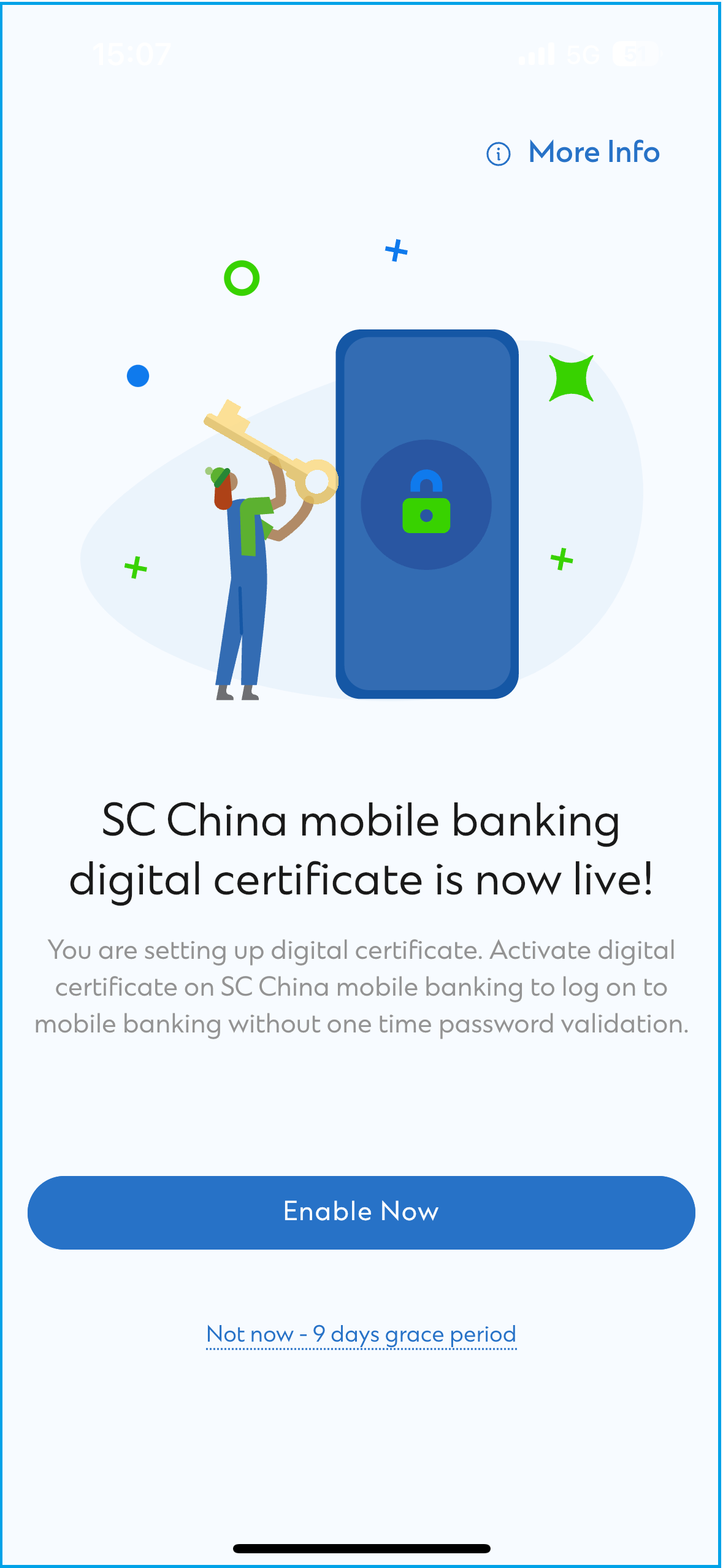 Logon to mobile banking, select ‘Enable’ on digital certificate registration page 