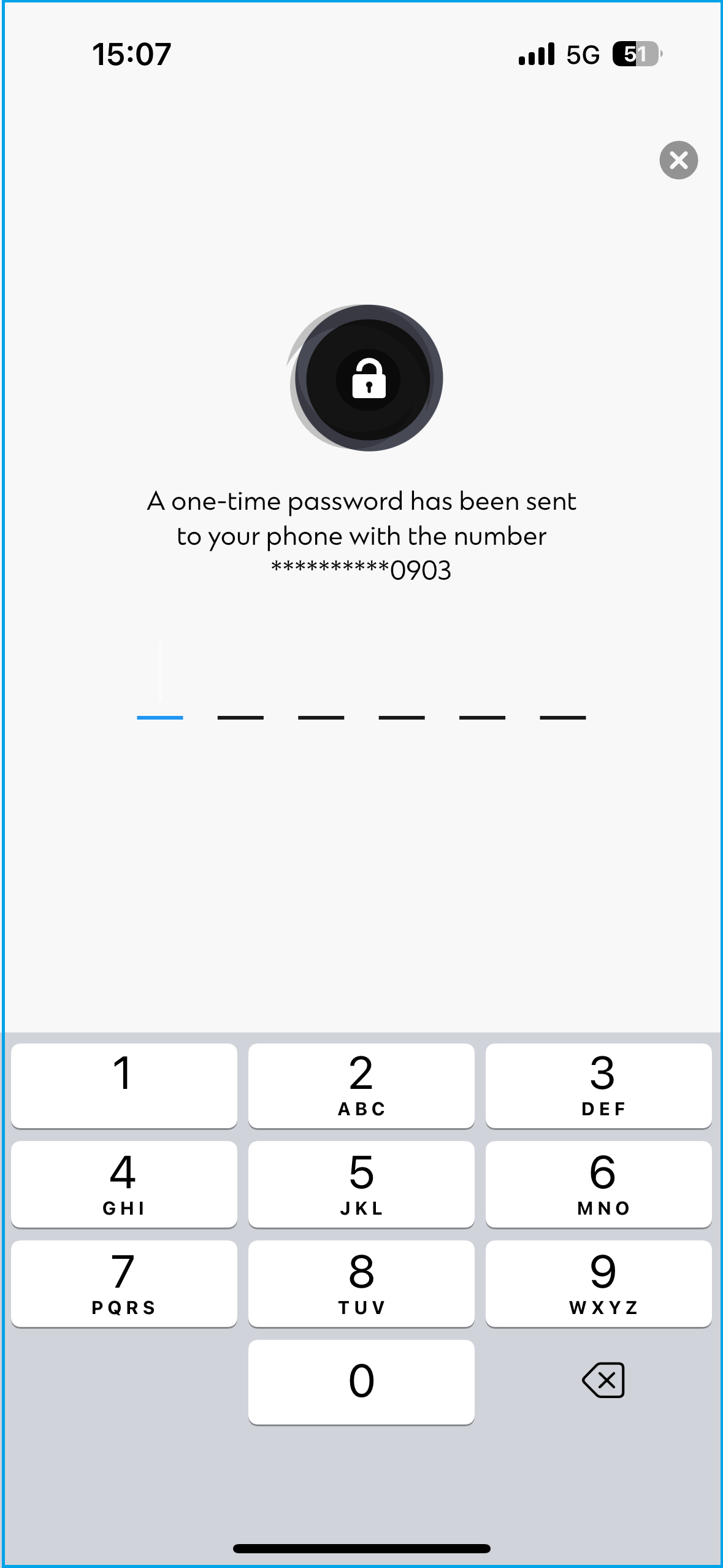 Enter one time password received from SMS 