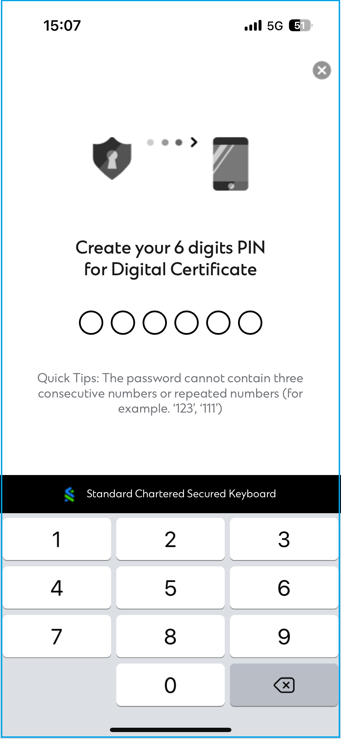 Create 6-digit PIN for digital certificate