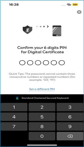 Confirm 6-digit PIN for digital certificate