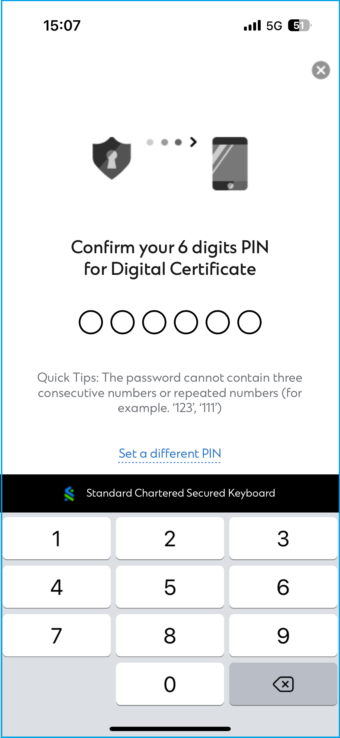 Confirm 6-digit PIN for digital certificate