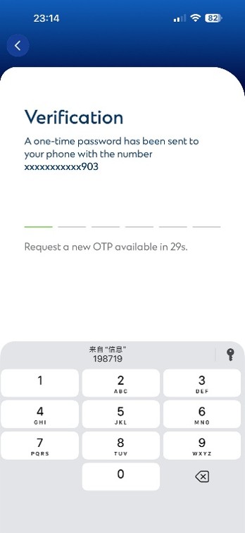 Enter one time password received from SMS 