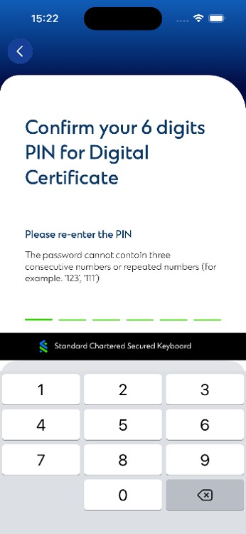 Confirm 6-digit PIN for digital certificate