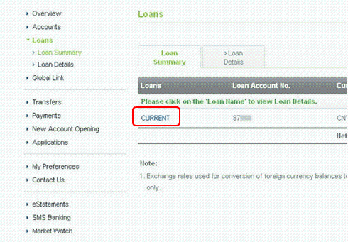 Online banking loan mgmt loan details 