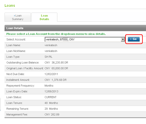 Online banking loan mgmt loan details 