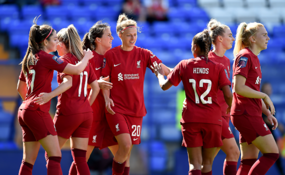 Liverpool FC women celebrate a goal