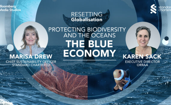A cover image showing the speakers in a podcast on the Blue Economy.