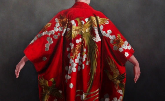 painting of red kimono