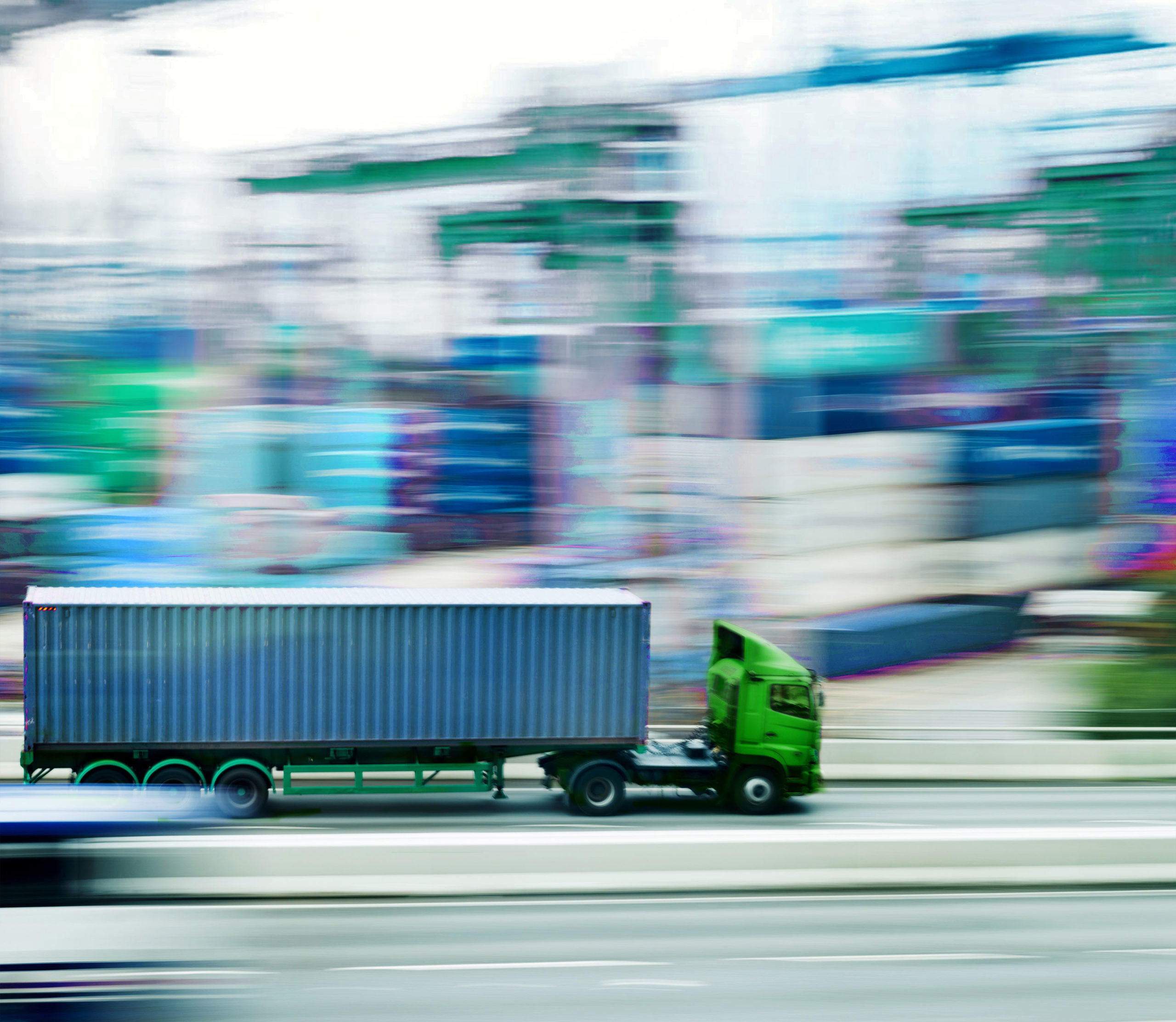 Truck driving in supply chain background