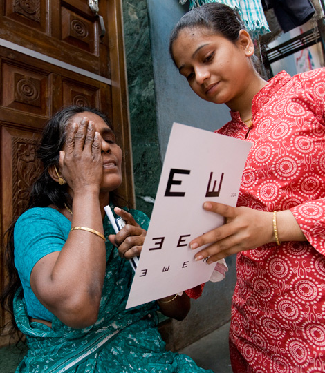 Woman getting an eye test