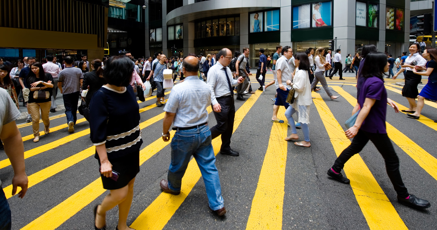 People crossing street in Hong Kong