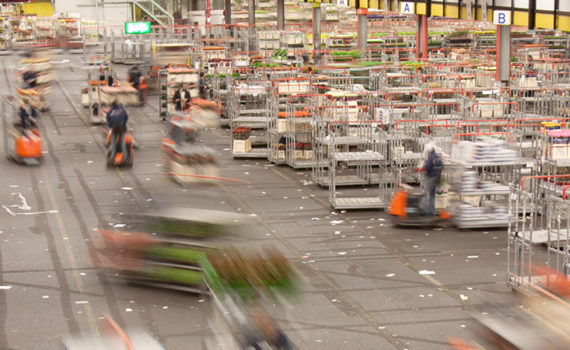 Factory warehouse activity depicting FMCG industry