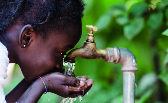 Clean Fresh Water Scarcity Symbol: Black Girl Drinking from Tap