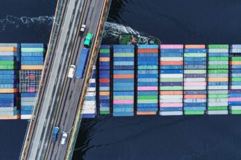 container ship and bridge
