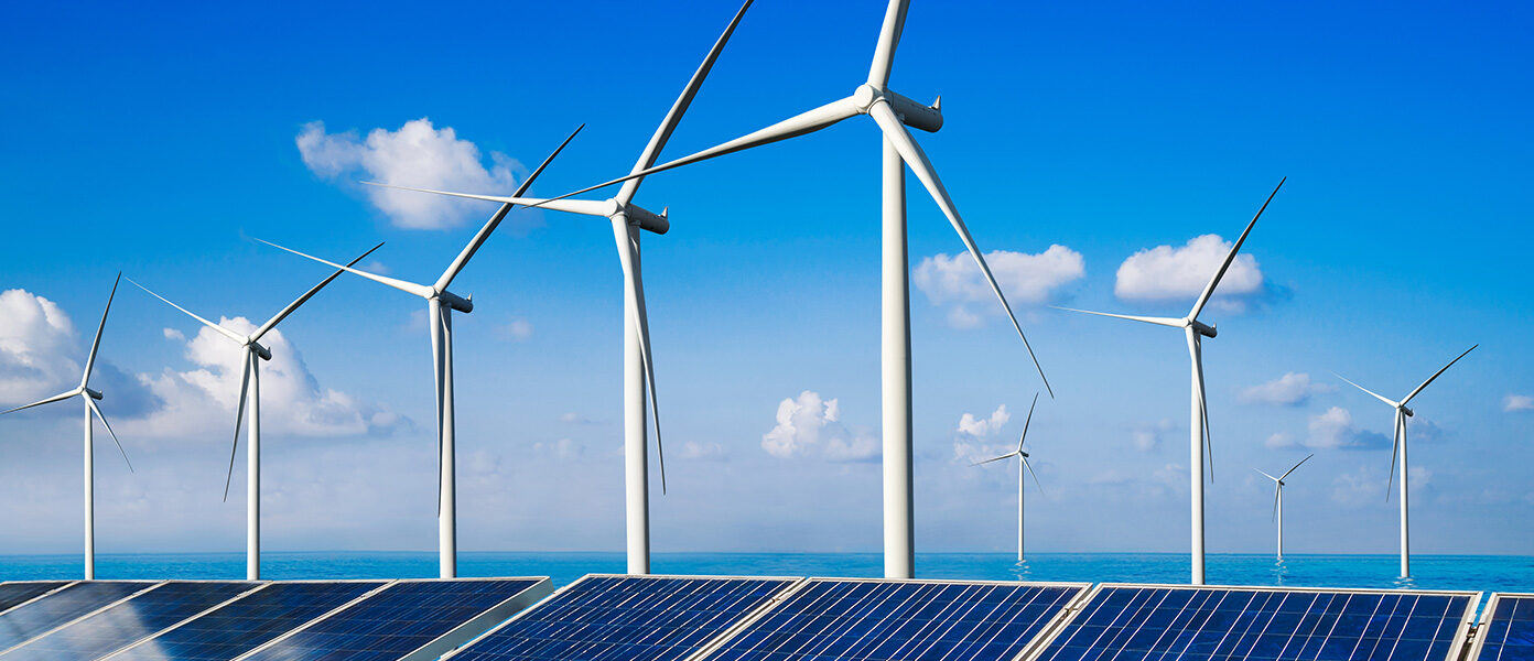 Wind farm and solar panels