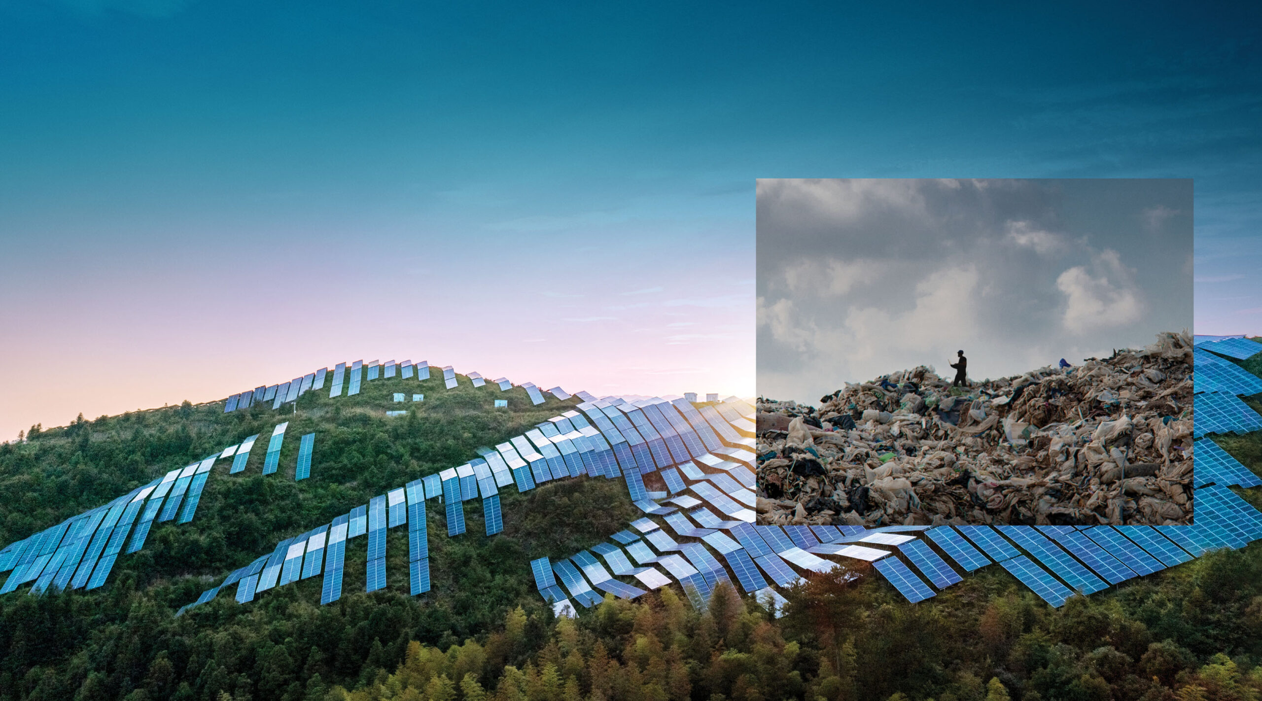 A litter tip is shown next to a hill covered in solar panels.