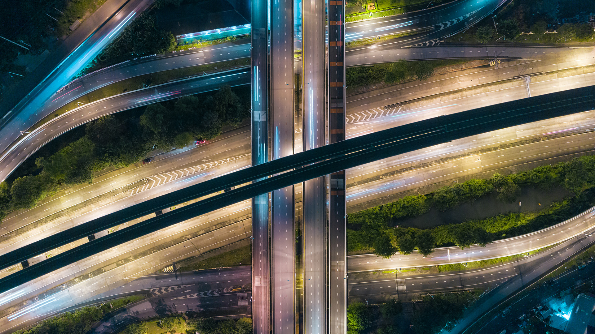 A road from above at night.