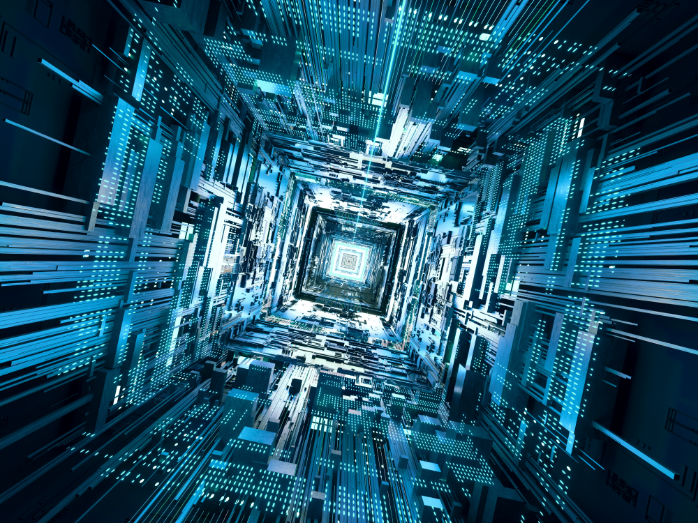 Abstract patterns denoting AI and technology