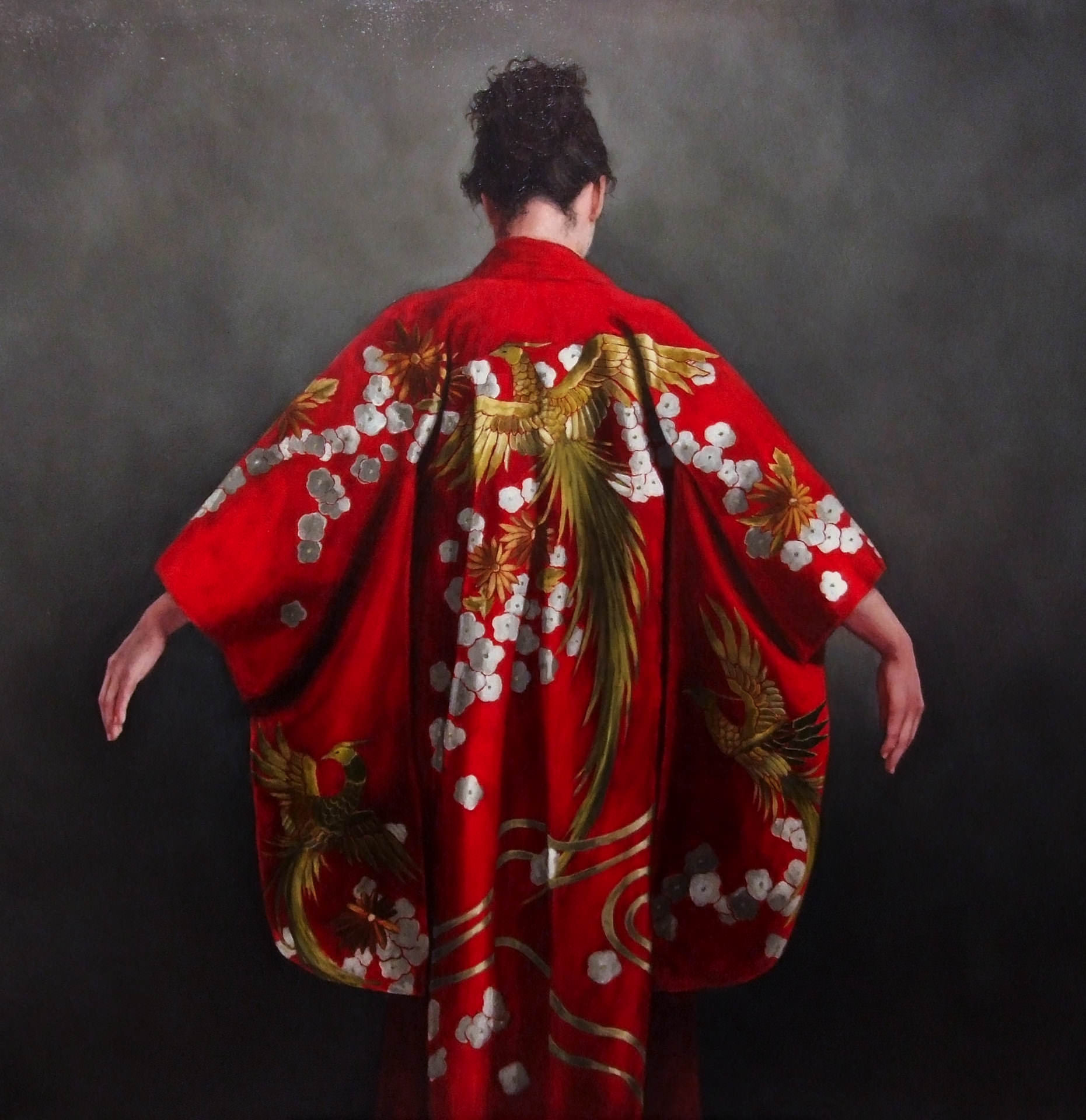 painting of red kimono