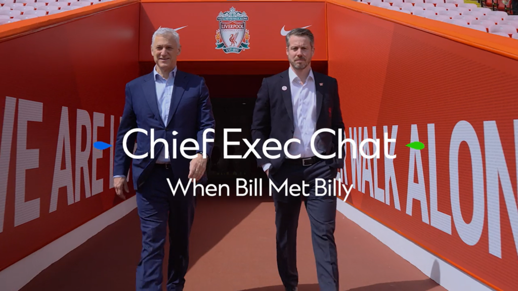Bill and Billy walk out on to the iconic Anfield pitch.