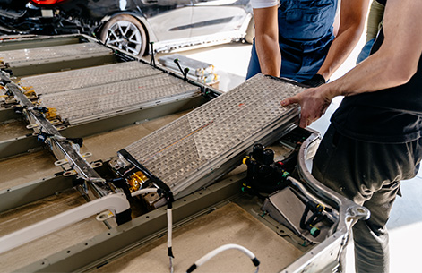 Lithium-ion batteries are installed in a car.