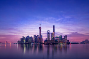 Panoramic skyline of Shanghai,China,Sunrise,Lu Jia Zui,Shanghai