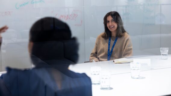 A young girl at her finance interview