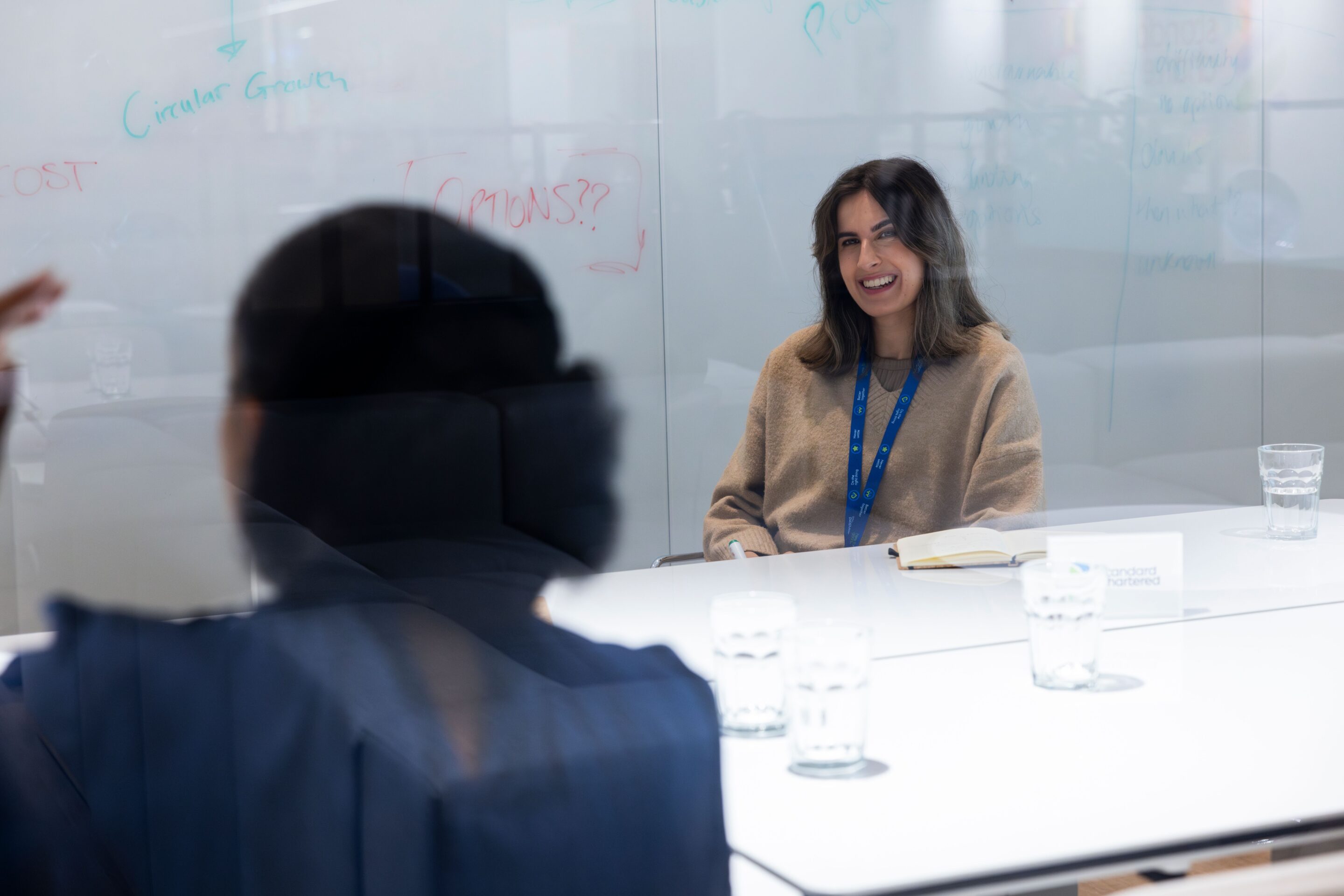 A young girl at her finance interview