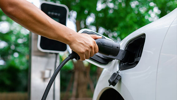 An electric car being charged.