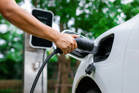 An electric car being charged.