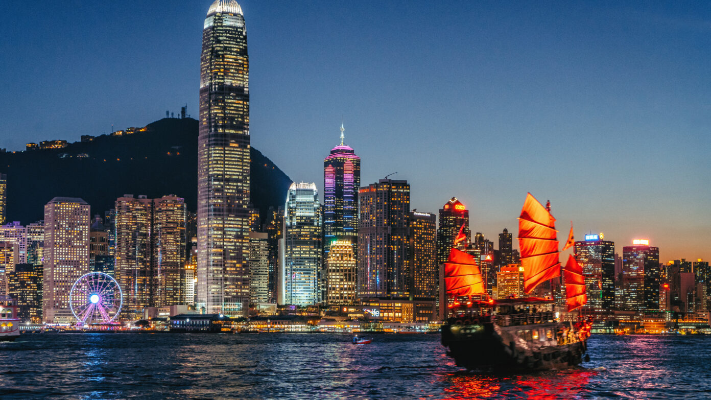 Junkboat of Hong Kong at Night