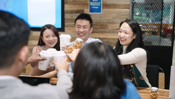 A group of people having coffee