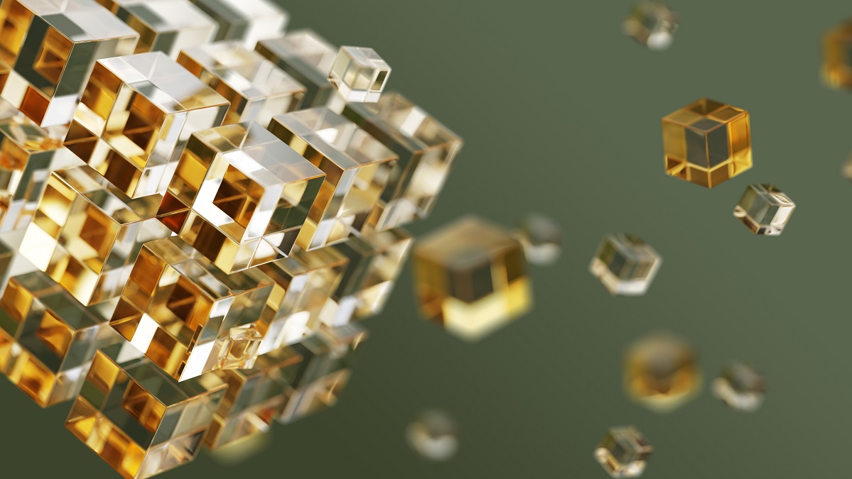 Arrangement of interconnected translucent cubes