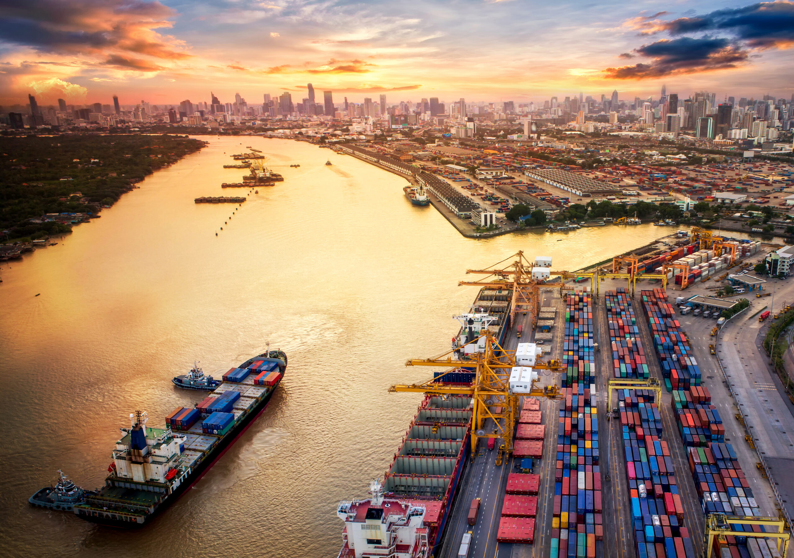 Aerial view of cargo port