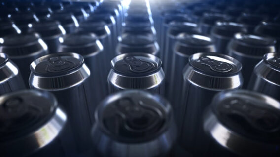 Rows of aluminium cans.