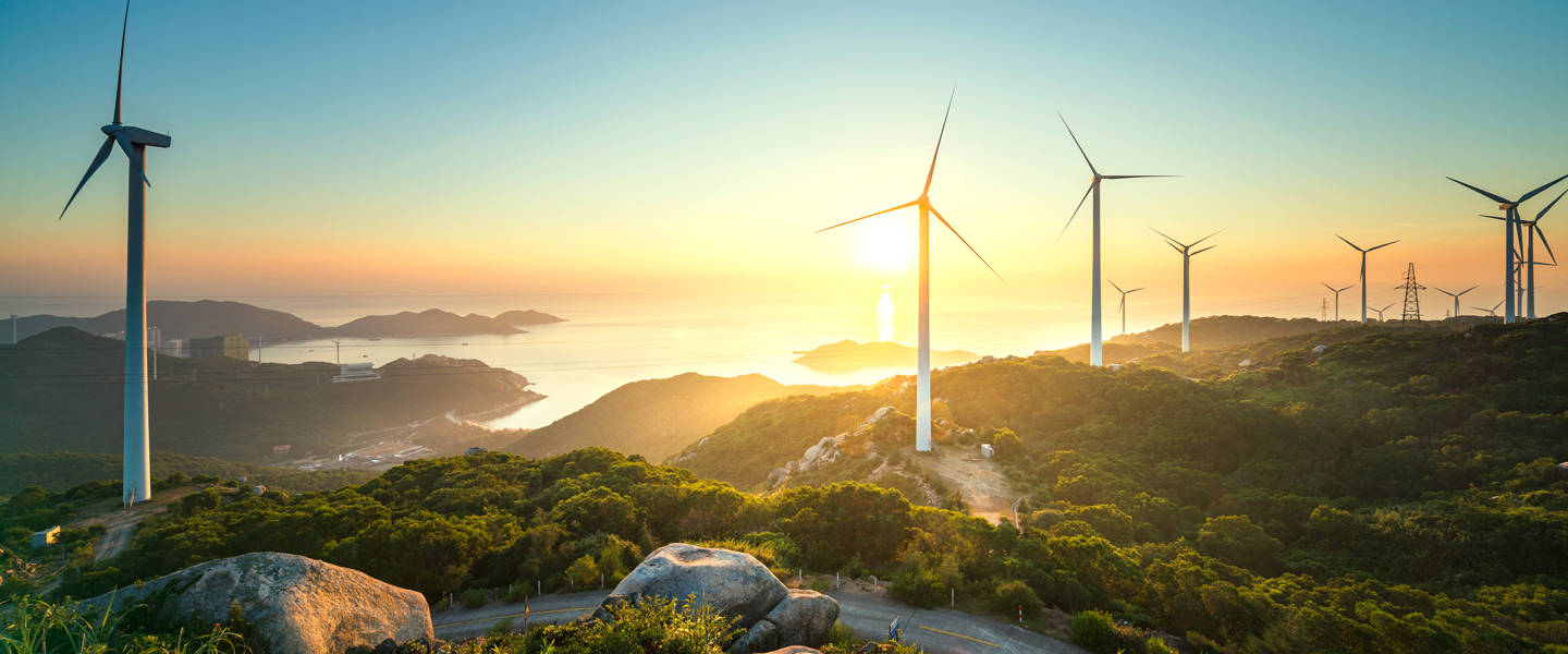 Wind turbine on hillside