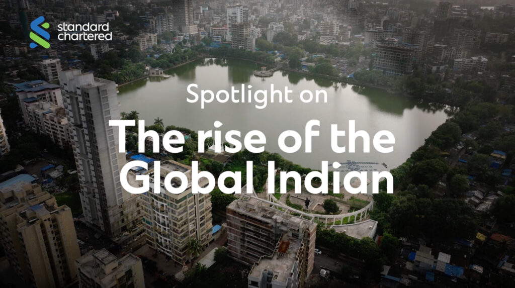 The front cover of a video with text saying 'The rise of the Global Indian.' 