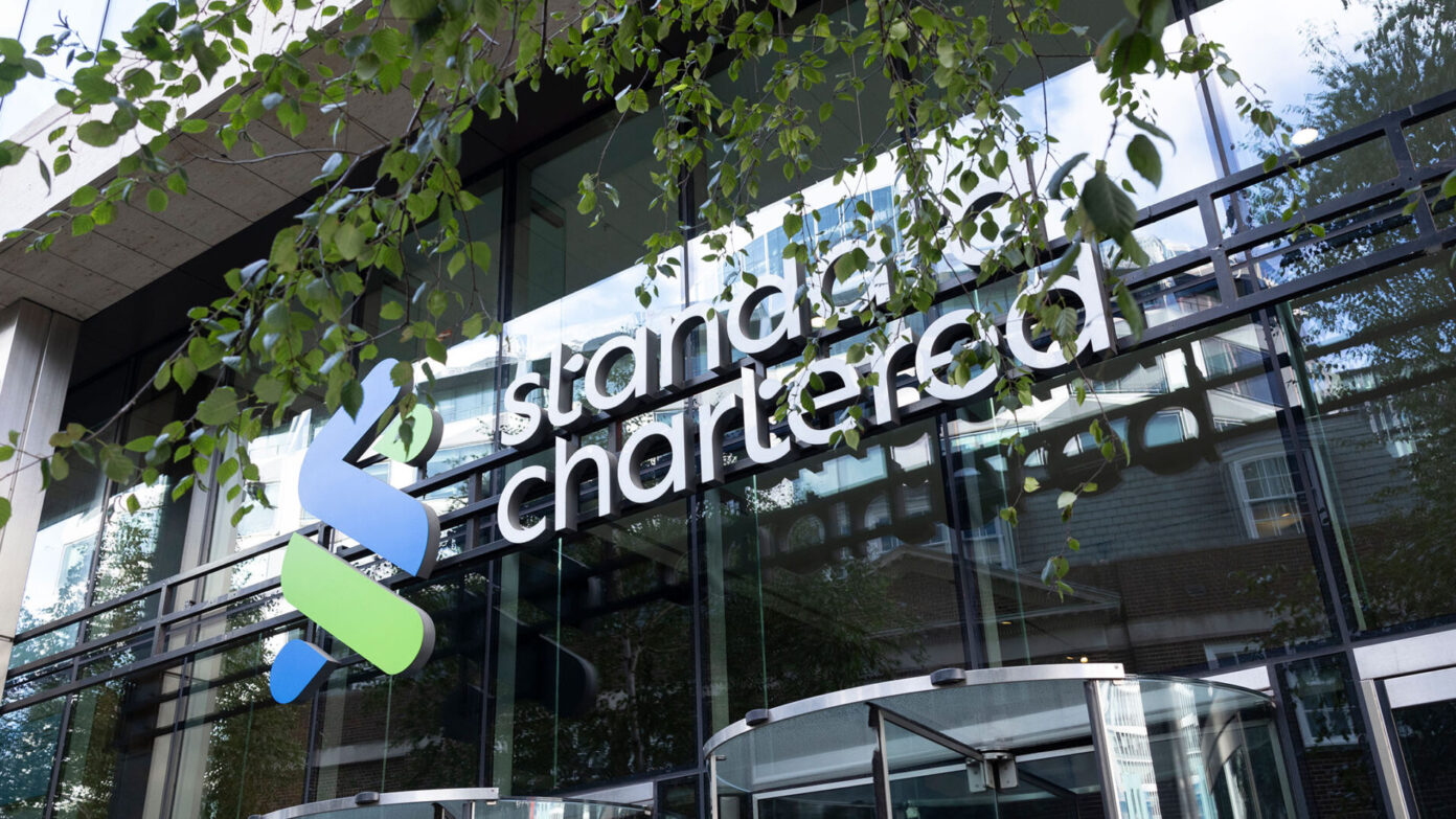 Standard Chartered’s London HQ with the Bank’s logo.