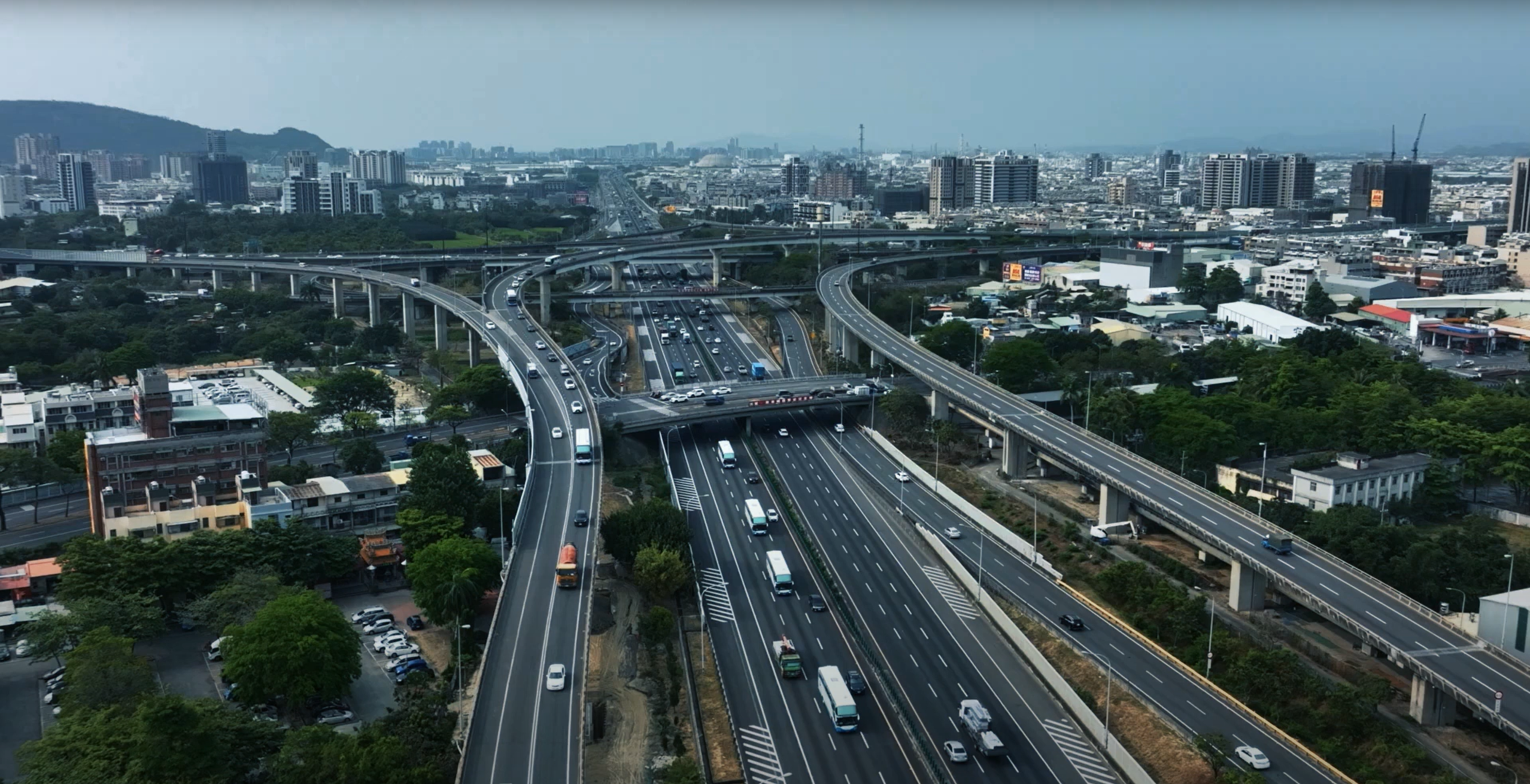 wide angle bird's eye view of city