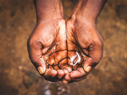 Water in a man’s hands.