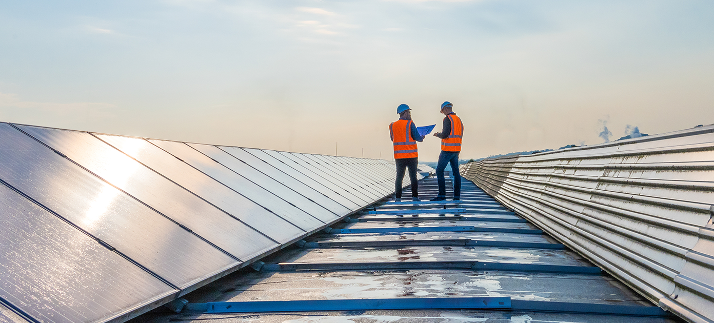 Two workers in a solar field
