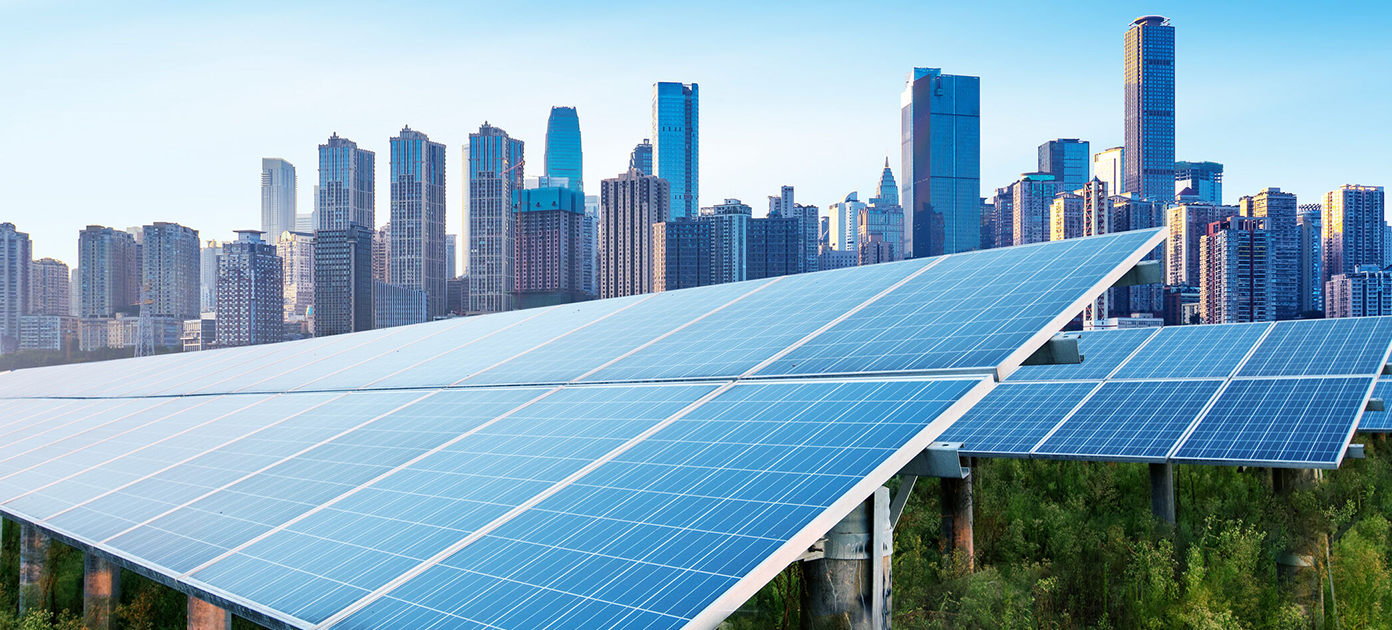 Solar panels with building behind