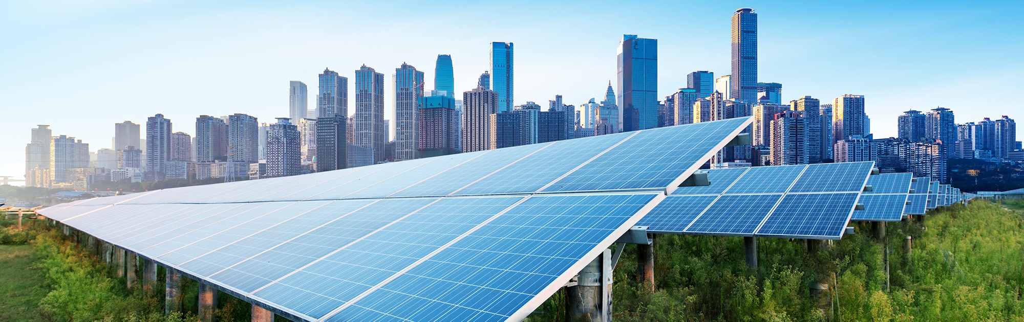 Solar panels with building behind