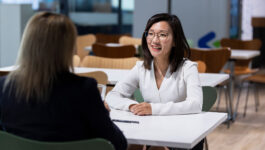 Two women talking to each other