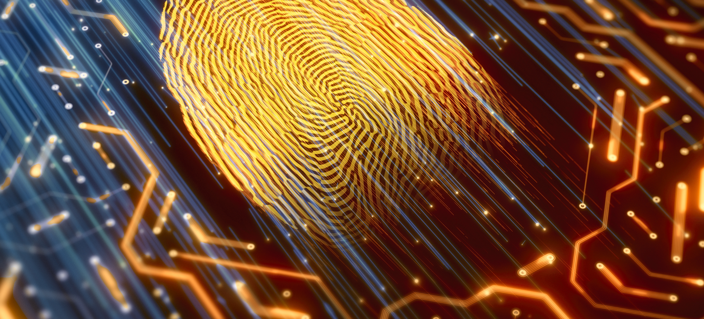 Blue lines through orange fingerprint