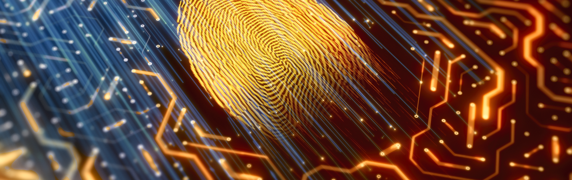 Blue lines through orange fingerprint